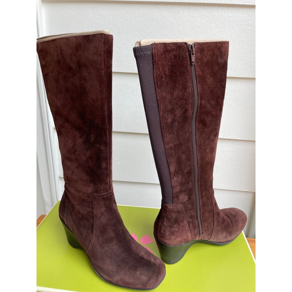 Lightly Used - Naturalizer Suede Zip Up Brown Wedge Boots for Women - Size 8